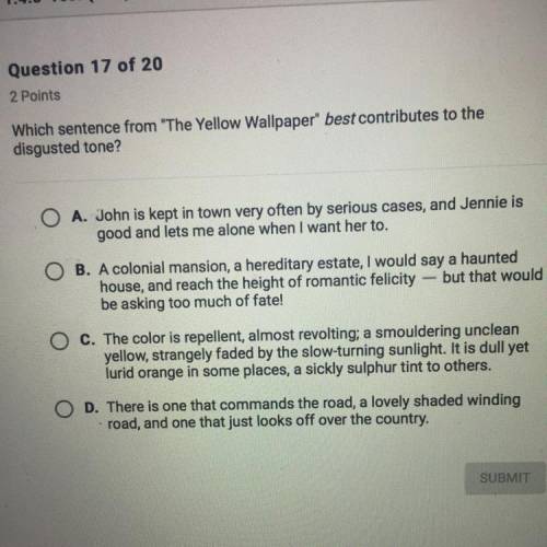 Which sentence from “ The Yellow Wallpaper “ best contributes to the disgusted tone?