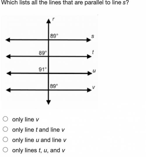 ANSWER ASAP WILL GIVE BRAINLIEST!!!

Which lists all the lines that are parallel to line s?
Lines