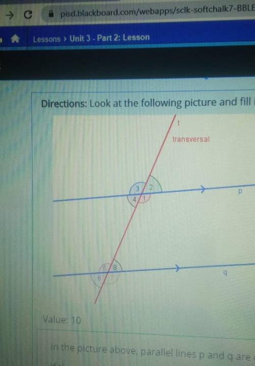 PLEASE HURRY In the picture above, parallel lines p and q are cut by transversal line t.

and theI