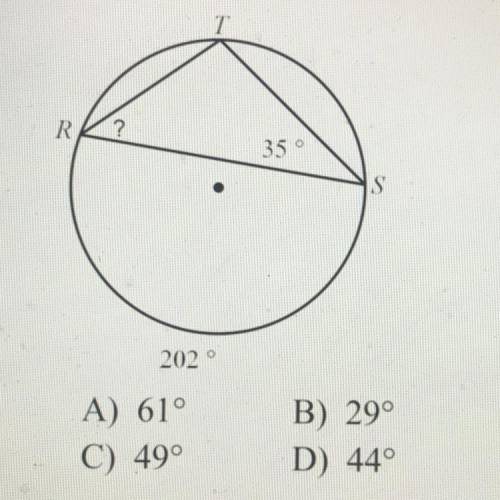 A) 61°
B.) 29°
C.) 49°
D.) 44°
What is the measure of SRT