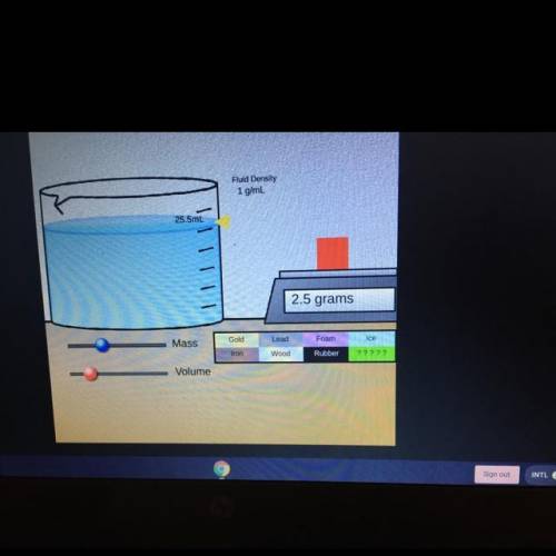 Calculate the volume of the red block. The volume is the difference of the water levels with and wi