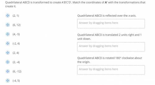 Quadrilateral ABCD is transformed to create A′B′C′D′. Match the coordinates of A′ with the transfor