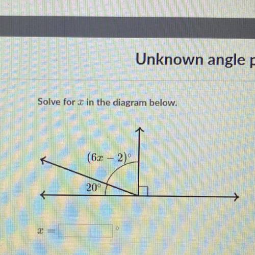 Solve for in the diagram below.
(6x - 2)
20°
O
2