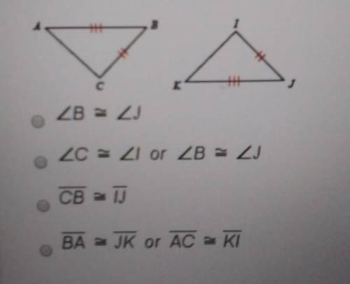 part 1. State what additional information is required in order to know that the triangles are congr