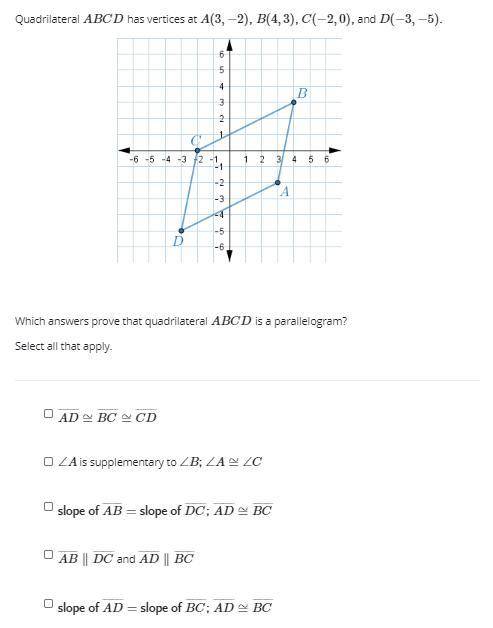 Which answers prove that quadrilateral ABCD is a parallelogram? - Marking brainliest