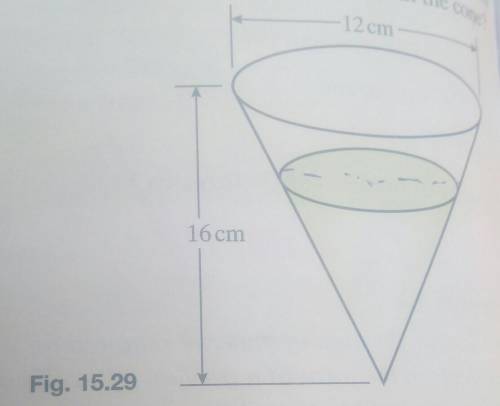 The cone in Fig. 15.29 is exactly half full of water

by volume. How deep is the water in the cone