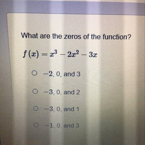 Please I need help
What are the zeros of the function?
