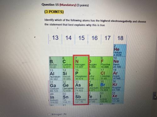 #15: identify which of the following atoms has the highest electronegativity and choose the stateme