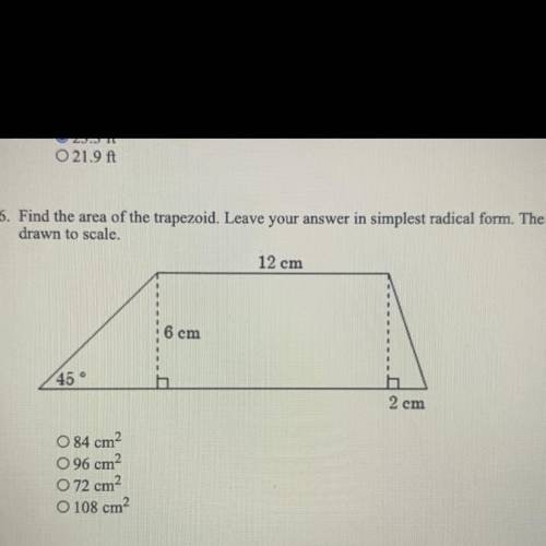 Find the area of the trapezoid. Leave your answer in simplest radical form. The figure is not

dra