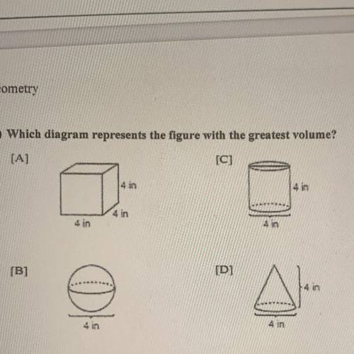 10) Which diagram represents the figure with the greatest volume?

[A]
[C]
4 in
4 in
4 in
4 in
4 i