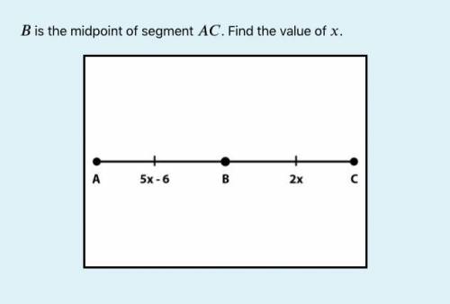 B is the midpoint of segment AC. Find the value of x.