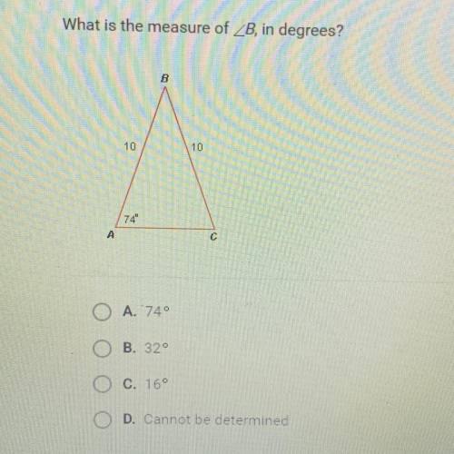 What is the measure of < B, in degrees?