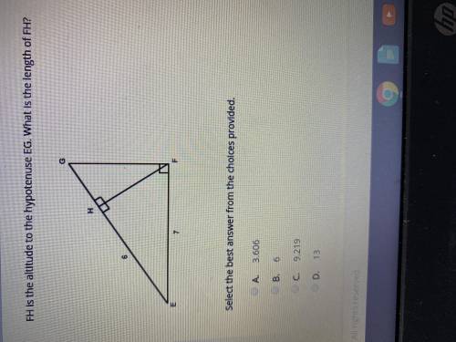 FH is the altitude to the hypotenuse EG. what is the length of FH. Really need some help with this!
