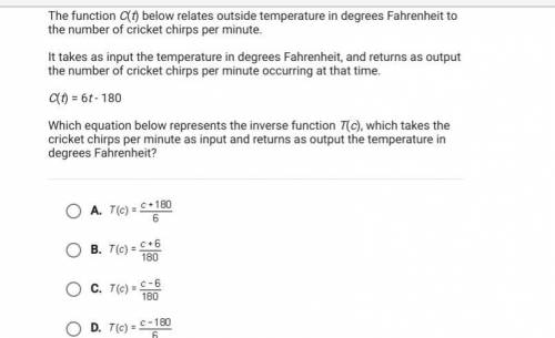 Which equation below represents the inverse function T(c)