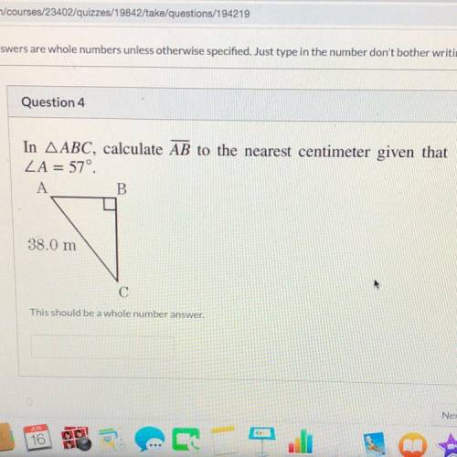 In ABC, calculate AB to the nearest centimeter given that A = 57