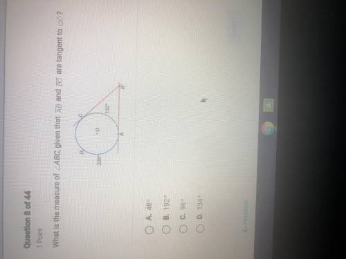 What is the measure of ABC given that AB and BC are tangent to