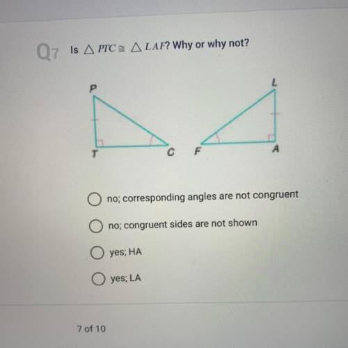 Is triangle PTC congruent to triangle LAF?