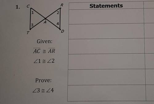 Complete each proof. Remember to MARK THE DIAGRAM as you go!

YOU MAY NOT NEED ALL OF THE ROWS!1.c