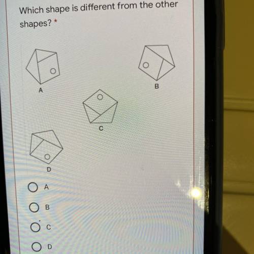 Test Questions

Kindly answer these questions carefully
Which shape is different from the other
sh