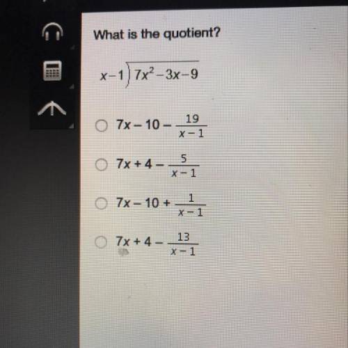 What is the quotient? 
x-1)7x^2-3x-9