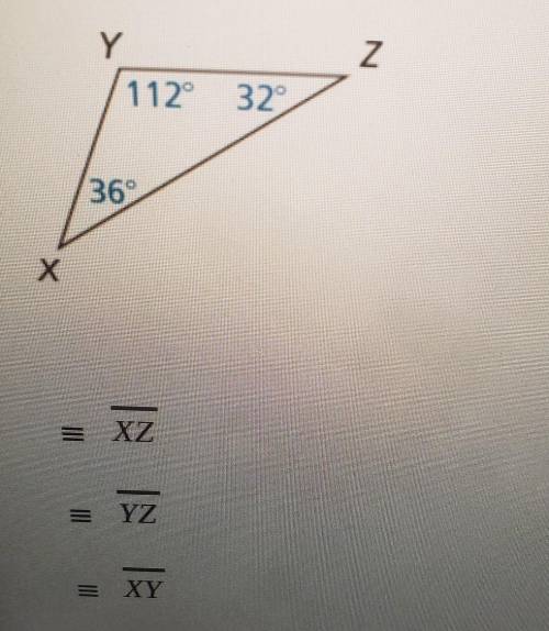 List the sides of the given triangle from shortest to longest with work plz