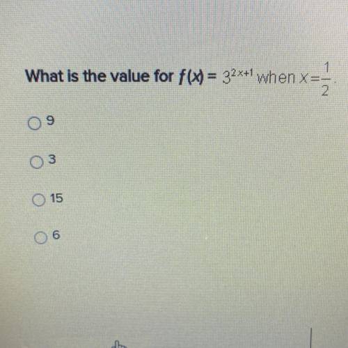 What is the value for f(x) = 32x+1 when x = 1/2