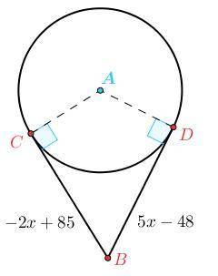 Study the following diagram, where points C and D lie on circle A. Point B lies in the exterior of