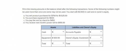 Fill in the missing amounts in the balance sheet after the following transactions. Some of the foll
