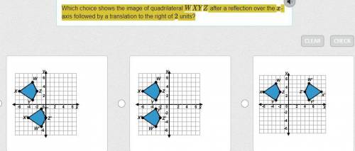Which choice shows the image of quadrilateral WXYZ after a reflection over the x-axis followed by a