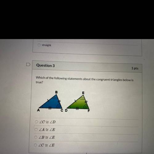Which of the following statement about the congruent triangles below true?

 Please answer this