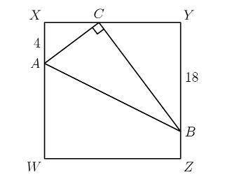 In rectangle WXYZ, A is on side WX such that AX = 4, B is on side YZ such that BY = 18, and C is on
