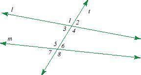 Use the following figure to answer the question. 1 and 8 are _________ angles. 1.) alternate interi