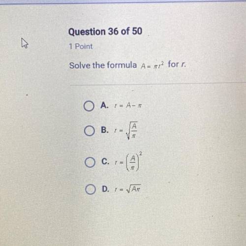 Solve the formula A= 8/2 for r.