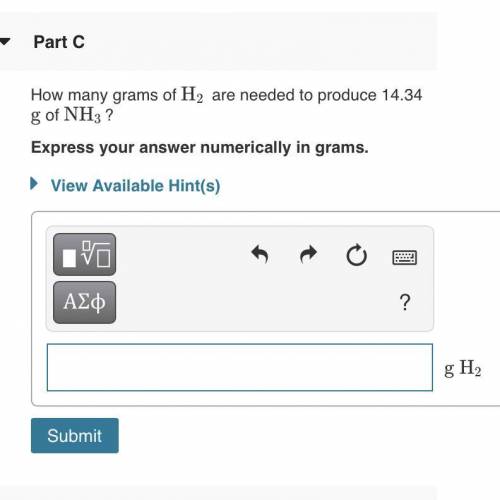 How many grams of H2 are needed to produce 14.34 g of NH3?

please help, this hw is due in a few h