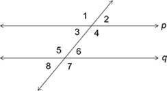 Which of the following statements must be true to prove that lines p and q are parallel? answers: A