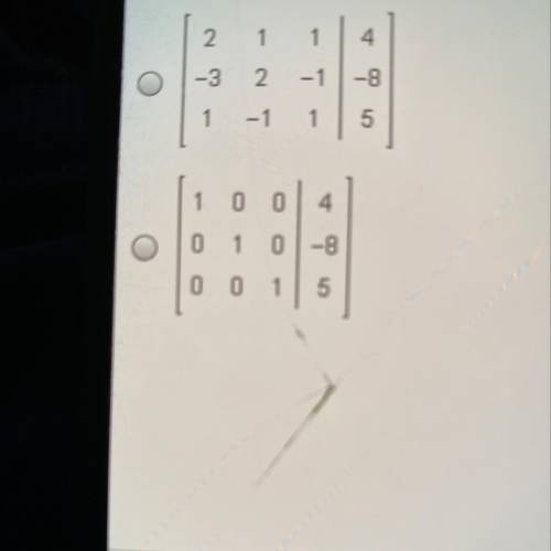 The matrix below represents a system of equations.

2
1
1
4
-3
2
-1-8
-
-1
1
5
Which matrix repres