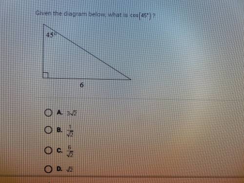 Given the diagram below what is cos (45degree)?