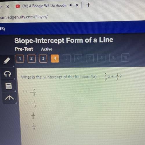 What ya the y-intercept of the function f(x) = -2/9x + 1/3