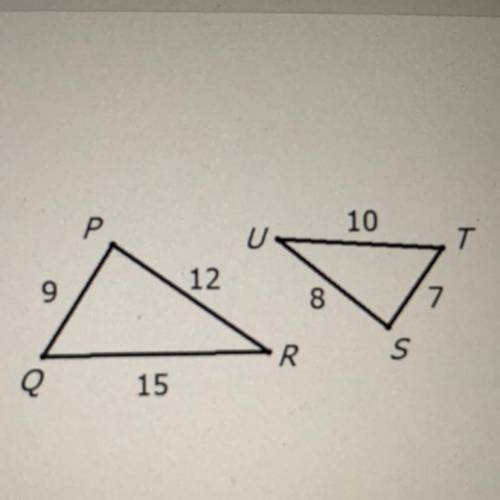 These triangles are NOT similar! Why not?
Use calculations AND words to explain.