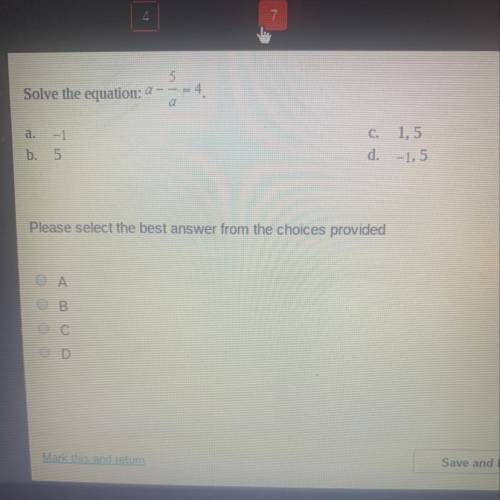 Solve the equation a-5/a=4