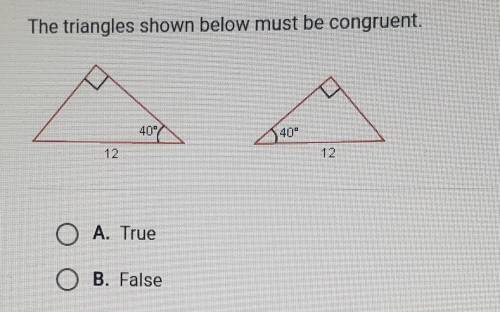 The triangles shown below must be congruent. True or false?