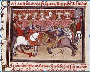 Look at the image below. Tournament of Knights in the Time of Charles V (1338-1380). Miniature from