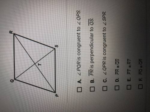 If PQRS is a rhombus, which statements must be true? Check all that apply.