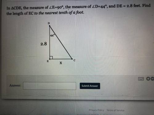 Can anyone help? soh cah toa trig question to the nearest tenth of a foot?