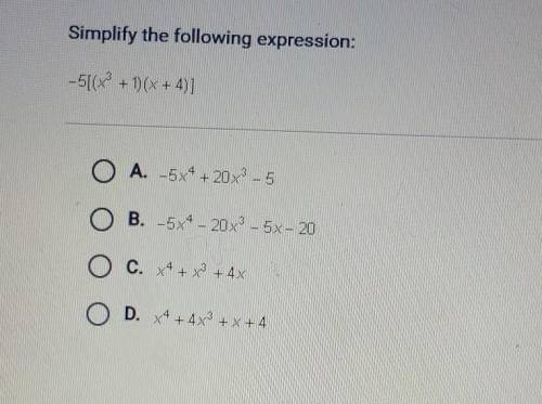 Simplify the following expression:-5[(x^3 + 1)(x + 4)]