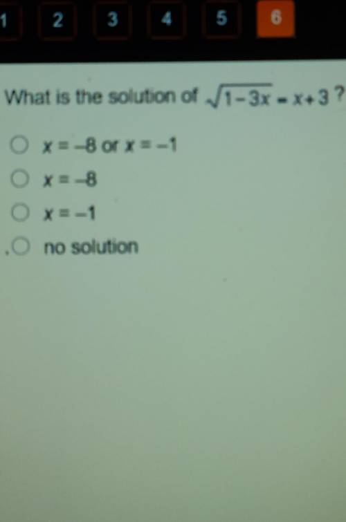 What is the solution of √1-3x = x+3 ?