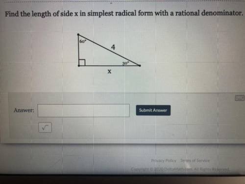 Can anyone find the length of side x in simplest radical form with a rational denominator?