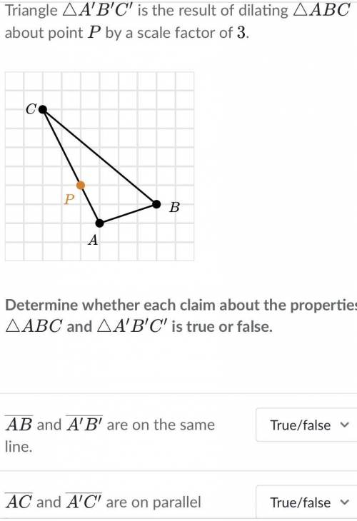 Determine whether each claim is true or false about the properties of the triangle.