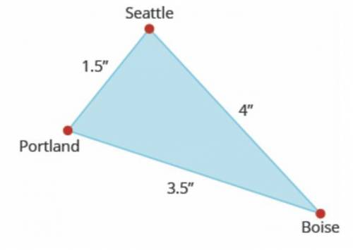 On the map, Seattle, Portland, and Boise form a triangle whose sides are shown in the figure below.