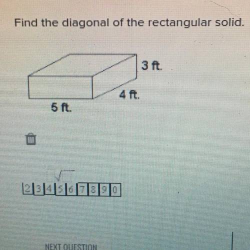 Find the diagonal of the rectangular solid.